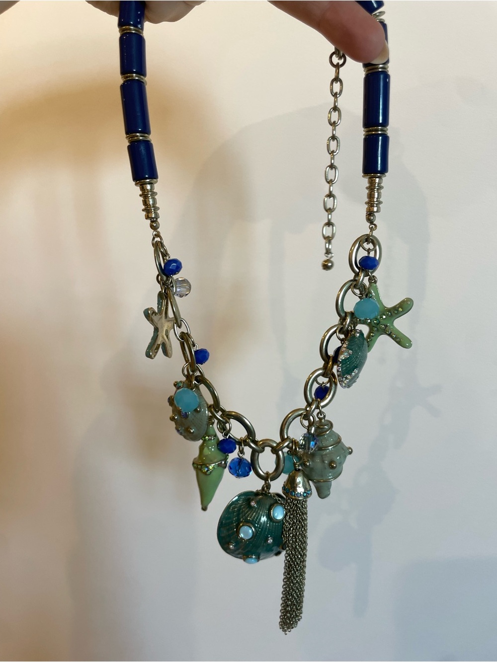 Sea-Themed Statement Charm Necklace in Blue and Aqua